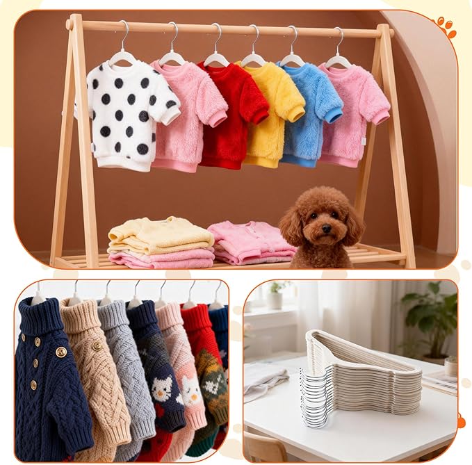 24 Pcs 360° Swivel Dog Clothes Hangers with 10 Non-Slip Clips, Flocked Fabric Non-Slip Plastic Dog Hangers for Clothes