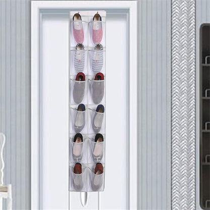 Over The Narrow Door Shoe Organizer With 12 Pockets Hanging Closet Door Space Saving Hanging Shoe Holder For Maximizing Shoe Storage(White), 168x30cm