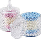 ALAMHI 2 Pack Qtip Holder Cotton Round Ball Holder Set, Apothecary Jars Glass Bathroom Storage jars with Lids for Bathroom Decor, Qtip Dispenser for Cotton Swab,Cutip