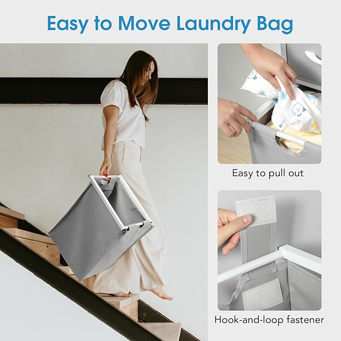 Yecaye Laundry Sorter 3 Section, Laundry Hamper with Shelf and 1 Drawer, 35.7Gal(135L) Clothes Basket Organizer, Pull-Out and Removable Oxford Fabric Laundry Bags for Laundry Room, Bedroom, Bathroom
