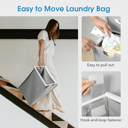 Yecaye Laundry Sorter 3 Section, Laundry Hamper with Shelf and 1 Drawer, 35.7Gal(135L) Clothes Basket Organizer, Pull-Out and Removable Oxford Fabric Laundry Bags for Laundry Room, Bedroom, Bathroom