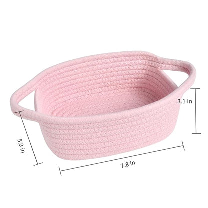 ABenkle Small Storage Basket, Mini Basket, Cute Tiny Cotton Rope Woven Basket, Shelf Basket, Boho Decorative Toy Dog Cat Basket for Nursery, Bedroom, Spa, Empty Gift Basket - XS, Pink