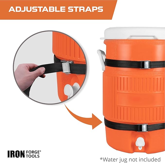 Iron Forge Tools 5 Gallon Bucket Holder, 5 Gallon Water Jug Storage Rack for Trucks, UTV, Lawn Care, Landscaping Enclosed Trailer Accessories with Tie Down Mount for Jug, Heavy Duty 6 Gauge Steel