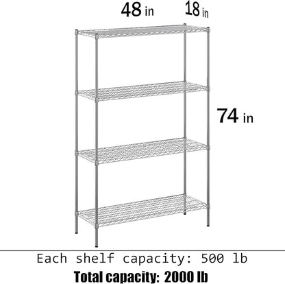 18" Deep x 48" Wide x 74" Height Wire Shelving Kit | 4-Tier | NSF Commercial Storage Rack Unit
