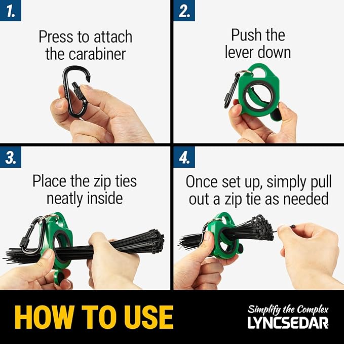 Zip Tie Holder, 2 Pack Green Cable Tie Holder Reusable, No.6 Lock Carabiner, Outdoor Use, ABS Plastic, Ziptie Organizer Clip for Electrician Tool Belt Wrap Heavy Duty Storage Container