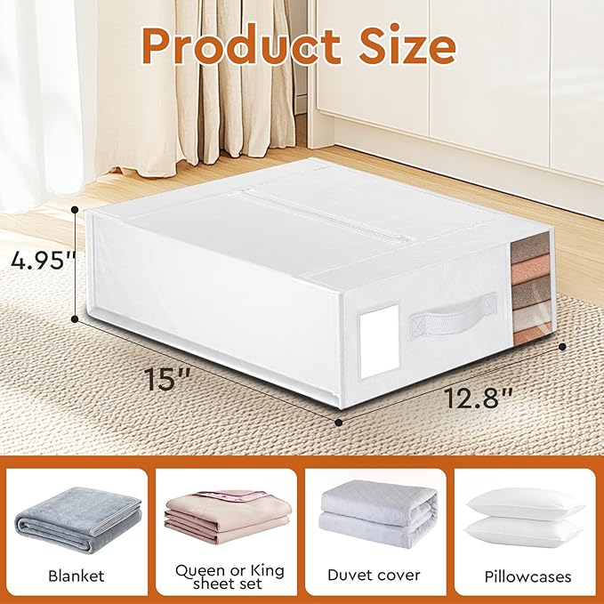 StorageTastic 2 Pack Bed Sheet Closet Organizers and Storage,Sturdy Foldable Storage Containers with Window and Label,Storage and Organization for Bedding Sheets,Duvet Covers,Blankets (White)