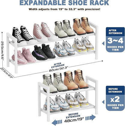 Mavivegue Expandable Shoe Rack, 2-Tier Adjustable Shoe Organizer, Shoe Shelf for Closet, Entryway, Front Door