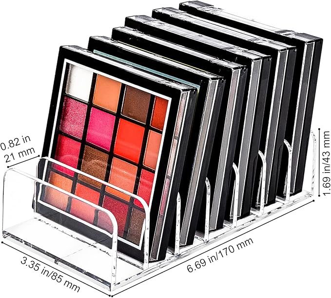 JessLab Eyeshadow Palette Makeup Organizer, Acrylic 7-Section Divided Make up Organizers and storage for Bathroom Vanity Countertop, Transparent, S