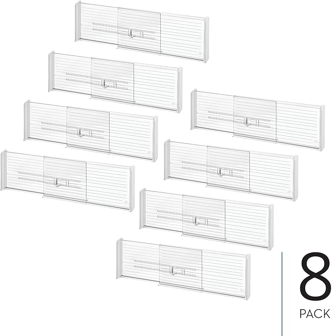 iDesign Expandable Deep Drawer Dividers for Kitchen, Dresser, or Desk Drawers - Set of 8 - Clear