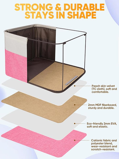 BALEINE 4 Pack Fabric Closet Storage Bins for Shelves, Linen Closet Organizers and Storage, Decorative Baskets for Organizing, Shelf, Clothes, Home, Office (Pink, 15''x11''x9.5'')