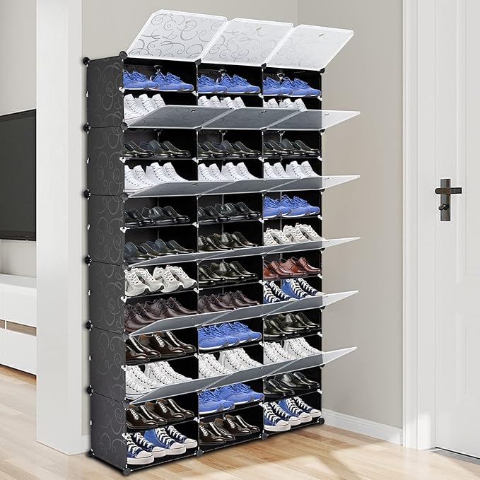 12 Tier Portable Shoe Cabinet,72 Pair Shoe Rack Organizer, Expandable Standing Shoe Rack for Heels, Boots, Slippers,Perfect for Entryway,Hallway, Black