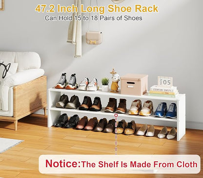 Cidaziya 47.2 Inch Long White Shoe Rack, Stackable Shoe Shelf Organizer for 15-18 Pairs of Shoes, 2 Tier Shoe Storage Organizer for Living Room, Bedroom, Closet, Entryway, Hallway, Garage