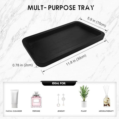 Bamboo Vanity Bathroom Tray for Counter, Bamboo Tray for Bathroom, Toilet Tank, Perfume 11.8L x 5.9W x 0.8H inch (Black)