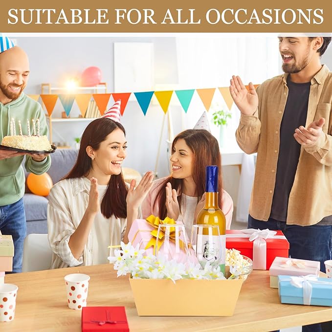 AFOROEOA 10PACK Baskets For Gifts Empty, 10 x 8”Thick Kraft Gift Basket with 10 Clear Gift Bags and 10 Pull Bows, Empty Gift Baskets for Christmas, Thanksgiving Wedding Birthday Party Wrapping Gift