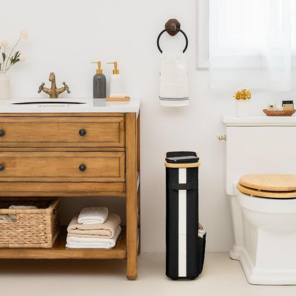 StorageWorks Toilet Paper Storage Baskets with Dual Flip Lids, Toilet Paper Organizer for Bathroom, Toilet Paper Container with Side Pocket, Holds 15 Mega or 20 Regular Rolls, Large, Black