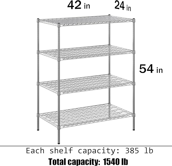 24" Deep x 42" Wide x 54" Height Wire Shelving Kit | 4-Tier | NSF Commercial Storage Rack Unit