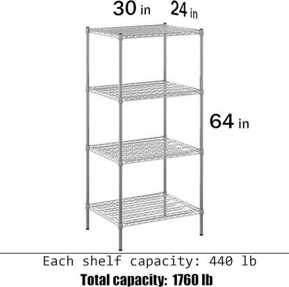 24" Deep x 30" Wide x 64" Height Wire Shelving Kit | 4-Tier | NSF Commercial Storage Rack Unit