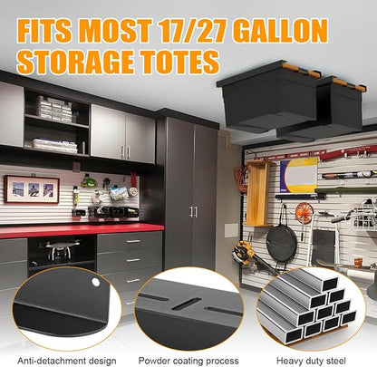 Overhead Garage Storage Rack, Ceiling Garage Storage Bracket, Heavy Duty Ceiling Racks for Garages, Sheds, Storerooms, Adjustable Width and Orientation(Black,1 Bin)