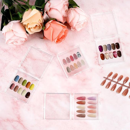 50 Pcs Press on Nail Storage Box, Clear Nail Display Case with 120 Pcs Adhesive Double Sided Tape and 50 Pcs Nails Packaging Bag, Press on Nail Case for Nails Salon, Storage, Display