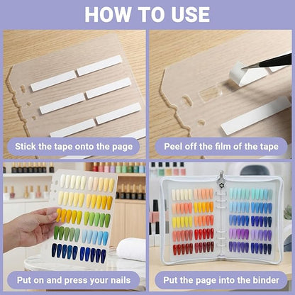 Segbeauty Press On Nails Design Book with A5 Zipper Binder, Sample Nail Polish Holder Organizer Case with 240 Fake Nails, Insert Pages for Accessories, Sample Swatches for Nail Art Salon, White