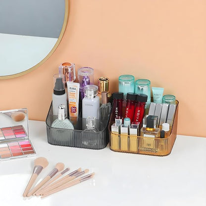 Amber Makeup Brush Holder Organizer for Vanity, Bathroom Countertop Organizer 5 Cups, Toiletry Storage & Display for Skincare, Perfume, Hairbrush, Sunglasses & Desk Accessories
