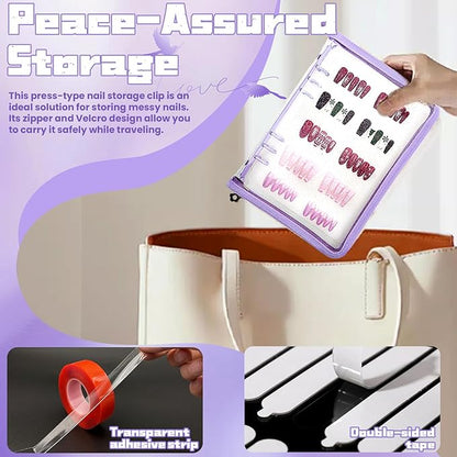 Press on nail storage Nail Storage Book - Portable Versatile Organizer for Press - On Nails, Jewelry and More with 90 Pcs Adhesive Double Sided Tape Purple