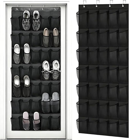 Meolsaek Over the Door Shoe Organizer with 40 Breathable Mesh Pockets, Hanging Shoe Organizer for Door with 4 Metal Hooks, Shoe Organizer for Closet, Bedroom, Bathroom, Pantry (Black, 35)