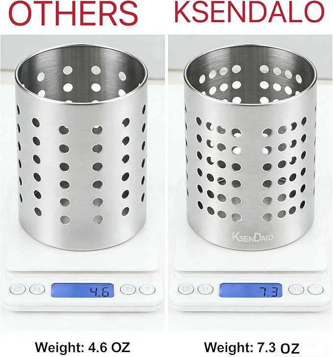 KSENDALO Small Stainless Steel Utensil Holder, SUS304 Silverware Utensil Drying Rack, Utility Sturdy Home Kitchen Daily Use Utensil Drainer for Countertop, Silver (5.32inch Tall)