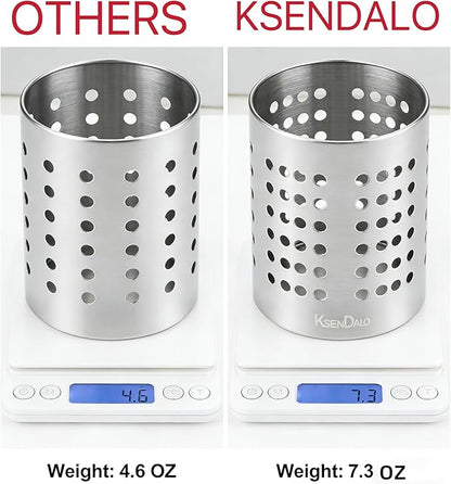 KSENDALO Small Stainless Steel Utensil Holder, SUS304 Silverware Utensil Drying Rack, Utility Sturdy Home Kitchen Daily Use Utensil Drainer for Countertop, Silver (5.32inch Tall)