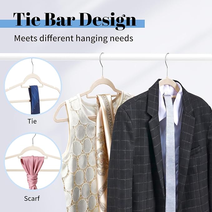 Smartor Velvet Hangers 120 Pack, Non Slip Clothes Hangers with Shoulder Notches, Premium Slim Space Saving Felt Hanger for Closet Organizers and Storage, Heavy Duty Hanger for Coat, Ivory