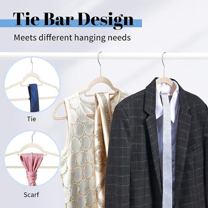 Smartor Velvet Hangers 120 Pack, Non Slip Clothes Hangers with Shoulder Notches, Premium Slim Space Saving Felt Hanger for Closet Organizers and Storage, Heavy Duty Hanger for Coat, Ivory