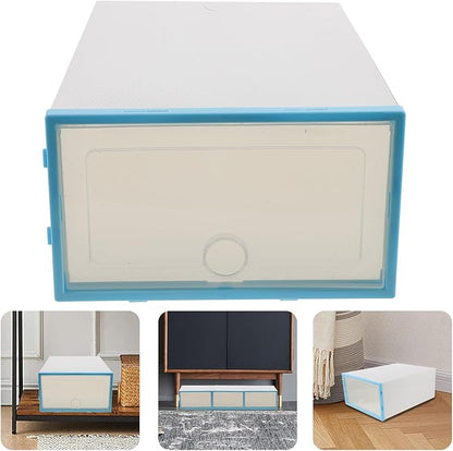 6pcs Stackable Thickened Plastic Shoe Boxes with Blue Frame Shoe Storage Containers for Women’s Closet Organization and Storage