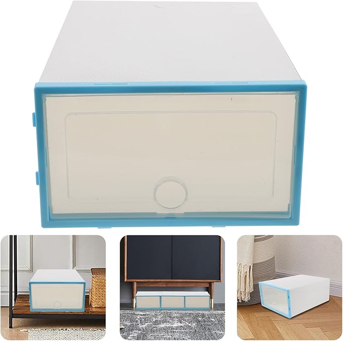MAGICLULU 6pcs Stackable Shoe Boxes with Blue Frame Thickened Plastic Shoe Storage Containers for Women Closet Organization