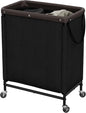 StorageWorks 2 Section Laundry Hamper, Rolling Laundry Cart with Wheels and Handles, Laundry Room Double Sorter for Organizer and Storage, 26.4 Gal(100L), Black