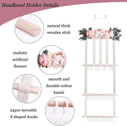 Headband Holder Bow Organizer for Girls, Hair Clips Bows Holder Baby Headbands Storage Personalized Hair Accessories Storage Organizer Wall Hanging Decor for Nursery Room Closet