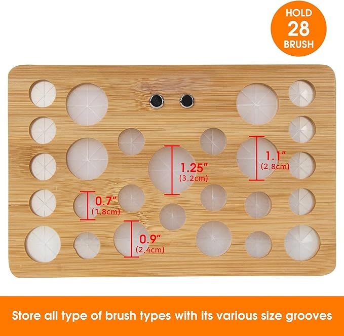 Bamboo Brush Makeup Cosmetic Air Drying Rack Tower Acrylic Folding Brushes Dryer Holder Display Organizer Stand with Silicone Brush Cleaner Mat Support Tray(26 Hole, FULLY ASSEMBLED) – MK288B
