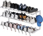 Wall Mounted Shoe Rack, 3 Tier Hanging Shoe Rack Holds 12 Pairs, 17"-30" Adjustable Heavy Duty Metal Shoe Organizer Holder with 2 Storage Hooks, Space Saving for Closet Entryway Doorway（White