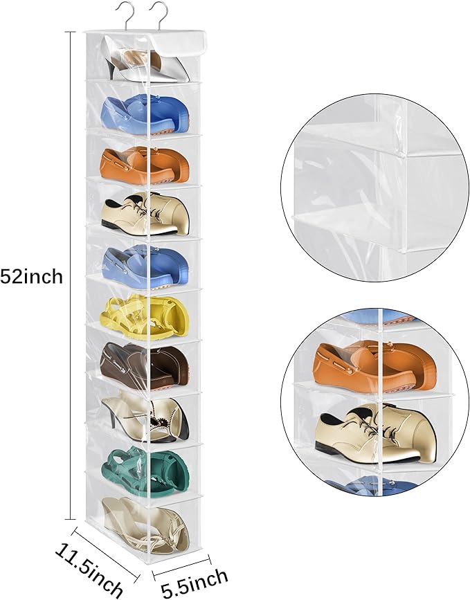 Libeder Hanging Shoe Organizer,10-Shelf Hanging Closet Organizers and Storage Shoes Organizer Shelves Hanging Shoe Rack Holder with 6 Mesh Side Pockets