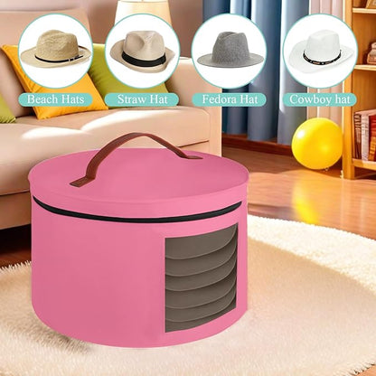 Samplife Hat Box,Hat Storage Box,Stackable Round Brim Hats Organizer Bag Container for Closet,Travel Hat Boxes for Women, Cowboy Hat Organizer, FoldableTravel Cap Boxes (05-Pink, 16.5" D x 10.5" H)