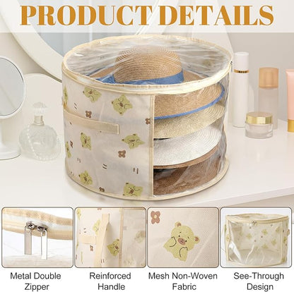 AceOrbit 2 Pcs Oversized Clear Hat Storage Box for Women 16.5 x 10.4 Inch Cowboy Hat Storage Box with Lid Hats Bags for Travel Holds up to 7 Caps (Beige,Bear Style)