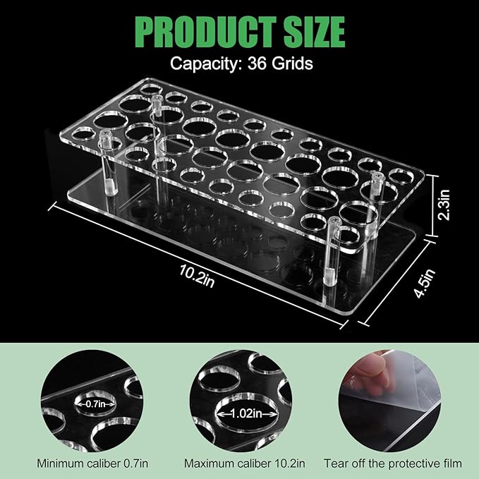 Rollerball Perfume Organizer, Beauty Scent Holder, 36 Space Clear Acrylic Perfume Organizer consists of 16 large sizes and 20 small sizes Tall Scented Oil Storage Display Case