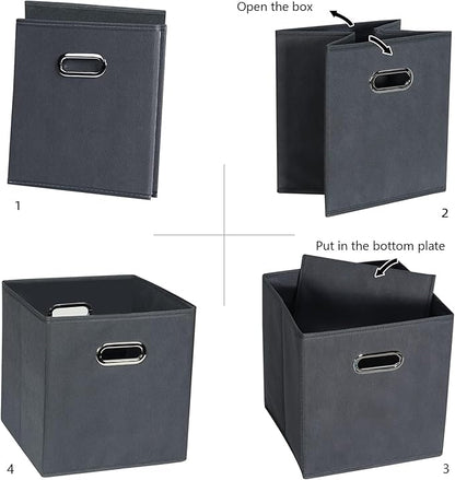 Fabric Cloth Storage Bins,Fabric Cube Organizer with Dual Handles Foldable Cube Storage Baskets for Home Bedroom Storage,Set of 10,(Gray)