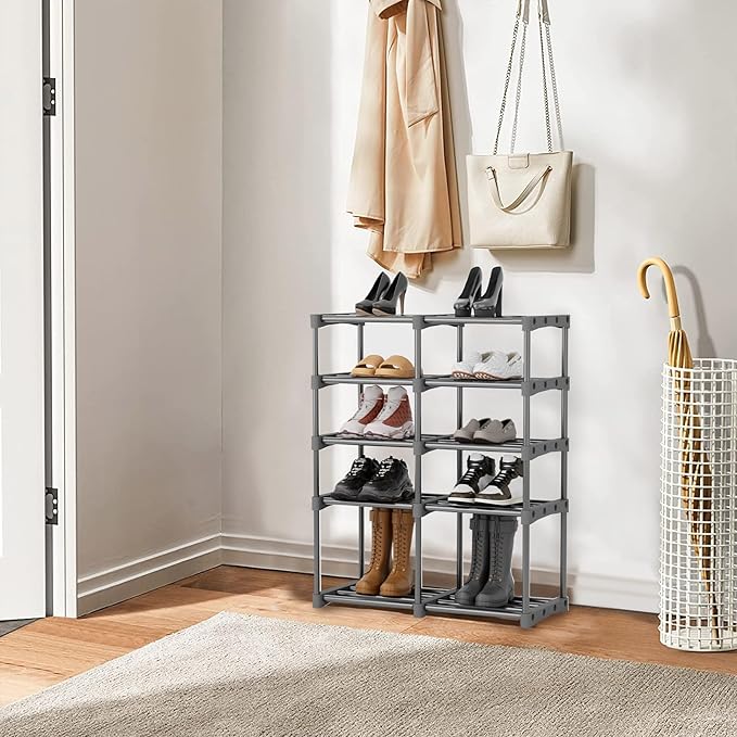 homyfort Shoe Rack Storage, 5-Tier Shoe Organizer Shelf for Closet Entryway, 10 Pairs Sturdy Shoe Stand (Grey)