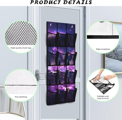 Hanging Storage Shoe Organizer for Closet 12 Mesh Pockets Over The Door Wall Closet Holder for Sundries Clothes Boots Toys,Purple Butterfly
