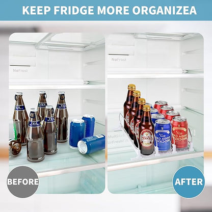 Drink Organizer for Fridge, Upgrade self locking push buttonfor Soda Can Dispenser for Refrigerator, Automatic Pusher Glide and Adjustable Width Can Fridge Organizer Hold up to 12 Cans 3 Rows