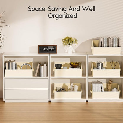 Homsorout Large Closet Organizers and Storage Bins - 8 Pack Trapezoid Storage Baskets for Shelves, Foldable Fabric Baskets with Handles Ideal for Closet, Basket, Wardrobe and Shelf Storage, Beige