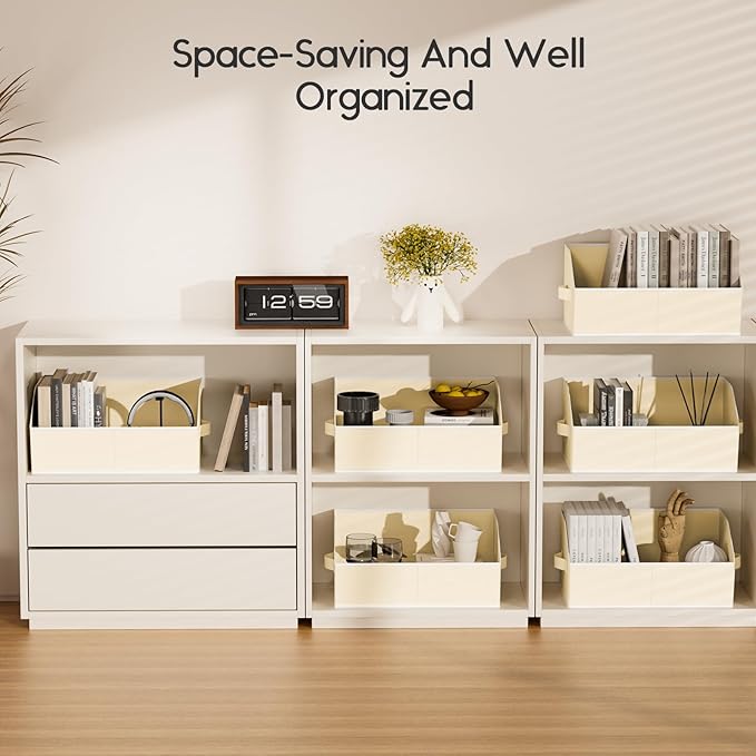 Homsorout Large Closet Organizers and Storage Bins - 10 Pack Trapezoid Storage Baskets for Shelves, Foldable Fabric Basket with Handles Ideal for Closet, Basket, Wardrobe and Shelf Storage, Beige