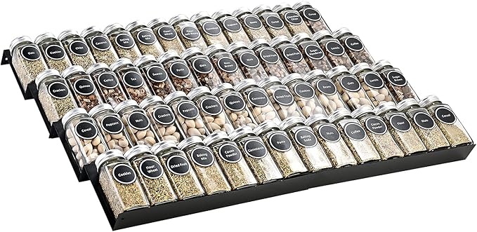 Mulush Metal Spice Rack Tray - Spice Drawer Organizer for Kitchen Cabinets Storage and Organization (Jars Not Included)
