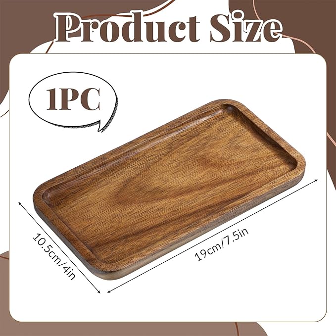 Wood Tray for Bathroom, Wood Soap Dispenser Tray, Toilet Tank Tray, Kitchen Tray, Comestic Holder Bathtub Organizer, Home Decor Ideal for Jewelry, Cosmetics, and Small Items (7.5 x 4 x 0.6 inch)