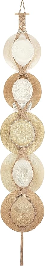 Dahey Macrame Hat Hangers Hat Rack for Wall Cowboy Hat Organizer Hanging Display Hand Weaving Bobo Hat Holder Western Decor for Wide Brim Hats Bowler Fedora Hats, 5 Hat Style Brown